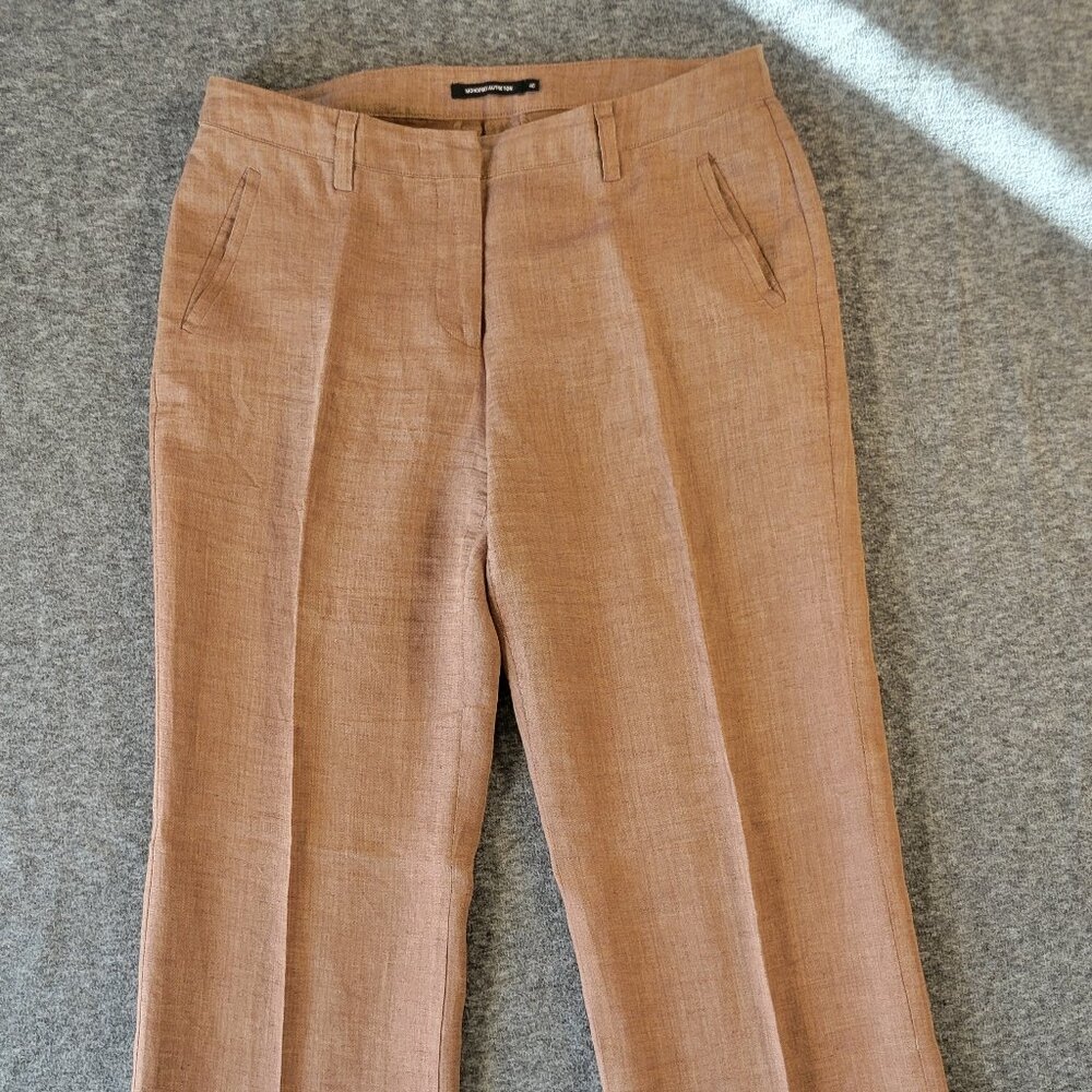 Monoprix Brown Linen Autreton Pants Slacks M Spring Summer Office Staple